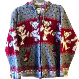 Grateful Dead Merino Wool/Cotton Zip Jacket Coat Red Dancing Bears Women Small